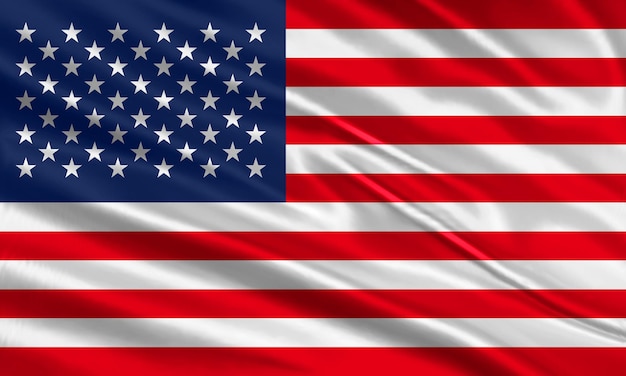 United States of America flag design. Waving USA flag made of satin or silk fabric. Vector.