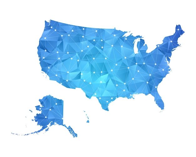 United States of America Map line dots polygonal abstract geometric.