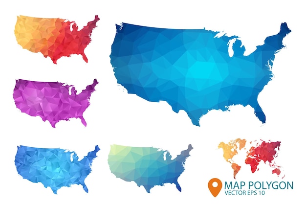 United States of America Map  Set USA of geometric low poly style gradient graphic background