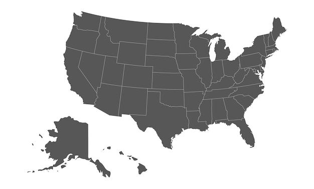 United States of America map USA map with and without states isolated stock vector