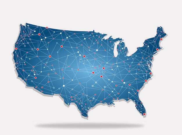 United States of America USA map outline with abstract framework.