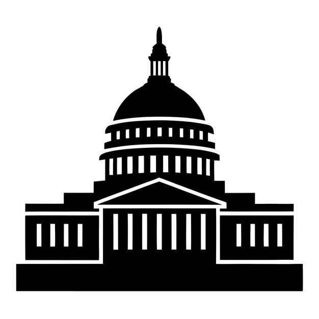 Vector united states capitol building black silhouette vector art and illustration