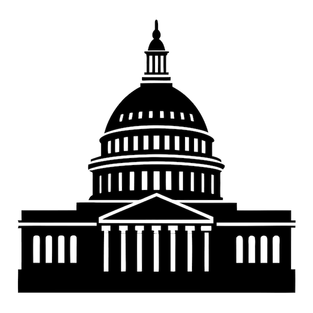 Vector united states capitol building black silhouette vector art and illustration