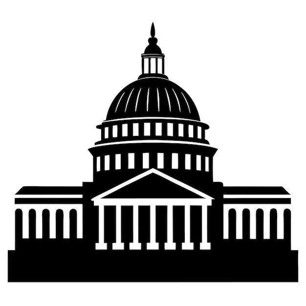 Vector united states capitol building black silhouette vector art and illustration