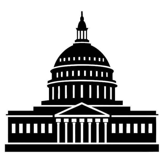 Vector united states capitol building black silhouette vector art and illustration