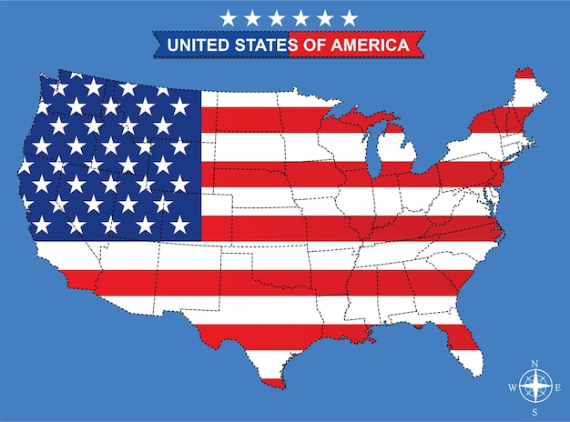 United States Colored Outline doted  map