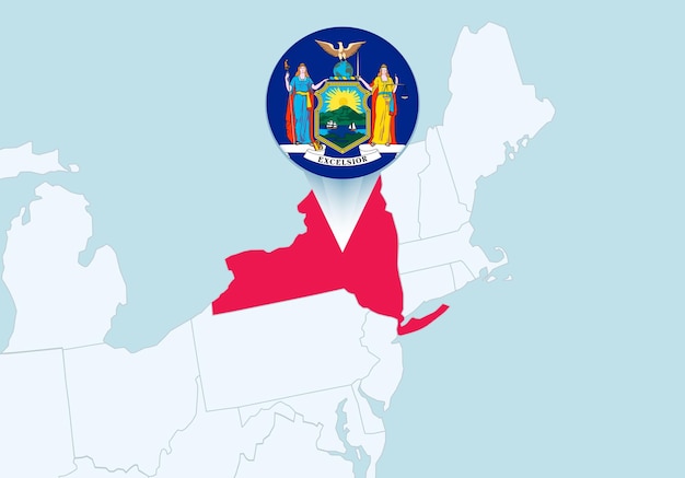 United States with selected New York map and New York flag icon