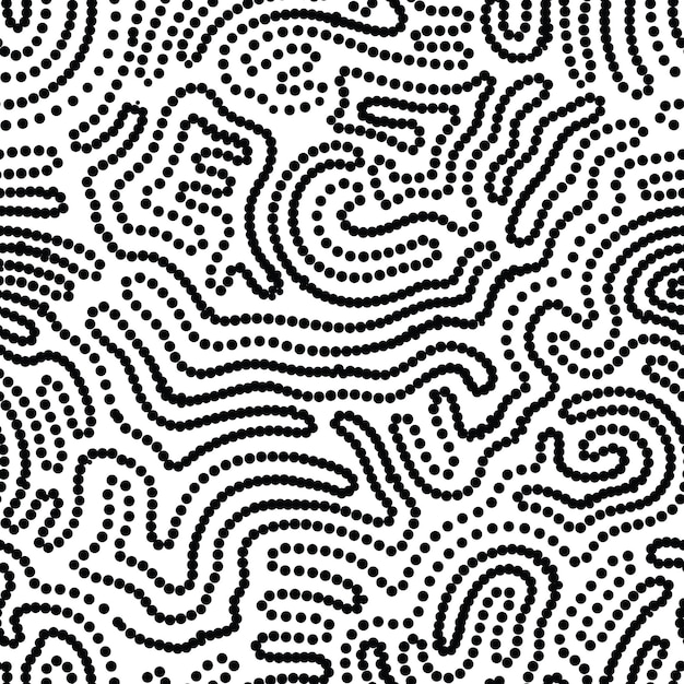 Universal geometric striped dotted seamless pattern Repeating abstract chaotic wavy lines gradation in black and white Modern design pointilism style