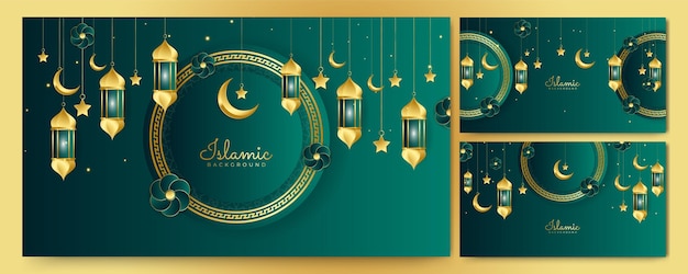 Universal ramadan kareem banner background with lantern moon islamic pattern mosque and abstract luxury islamic elements