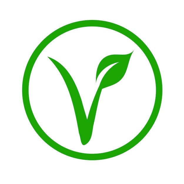 Vector universal vegetarian symbol the vlabel v with a leaf originated with the european vegetarian union