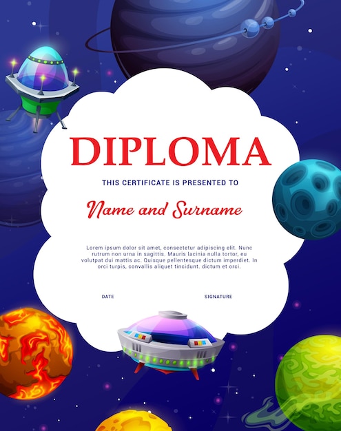 Universe galaxy starship and rocket kids diploma