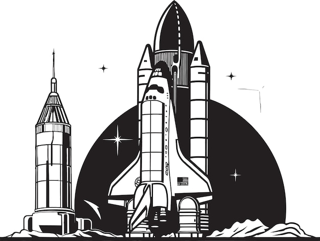 Vector universe voyager vector rocket sketch in noir midnight spacecraft black vector of rocket in space