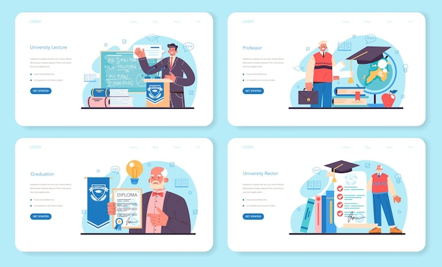 University professor web banner or landing page set lecturer standing