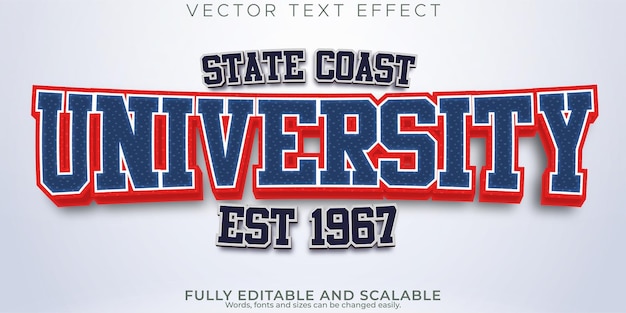 University retro text effect editable sport and logo text style