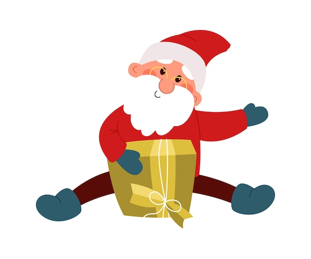 Unpacking flat icon Funny Santa Claus with present box