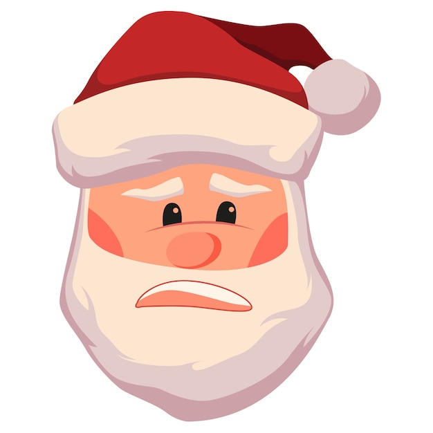 Unpleasantly surprised and upset santa claus face illustration. Christmas santa claus head