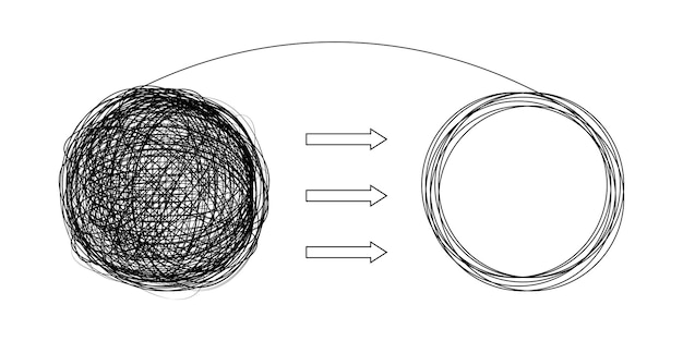 Unraveling tangled problem. Chaotically tangled knot and solving problems. Psychotherapy concept.