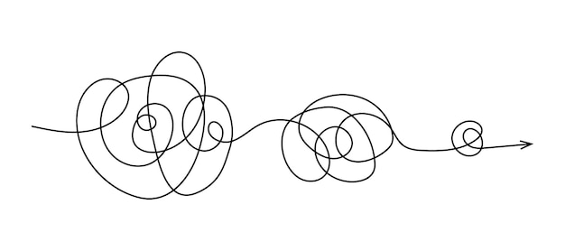 Vector untangling line with arrow showcasing a continuous flowing thread that twists and turns