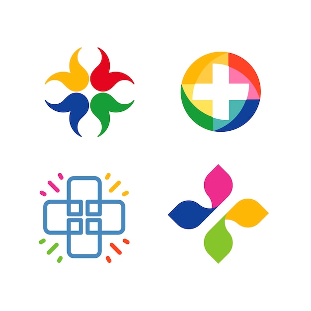 Unusual cross vector logo set healthcare isolated symbol colorful cross logos collection