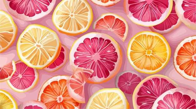 Vector unusual pink sliced citrus fruits on color background