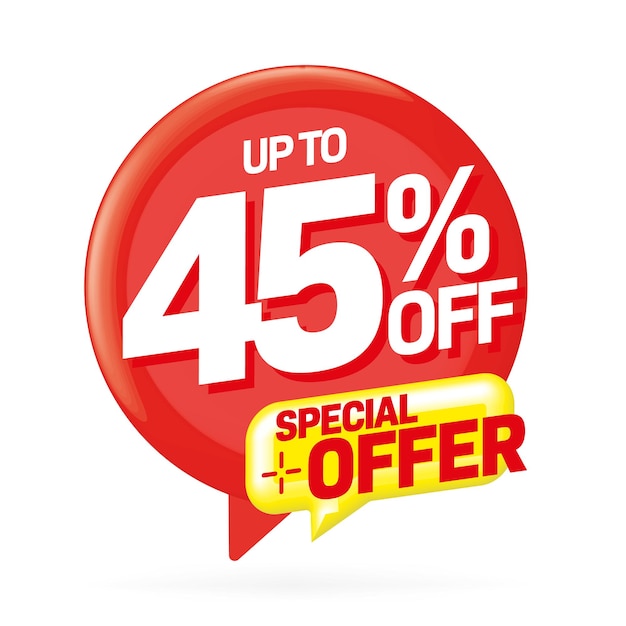 Up to 45 percent off special offer sale sticker or label