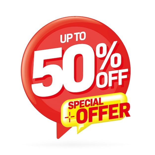 Up to 50 percent off special offer sale sticker or label