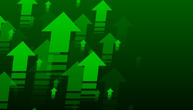 Up trend with arrows on dark green background Stock exchange concept Profit or loss of the trader