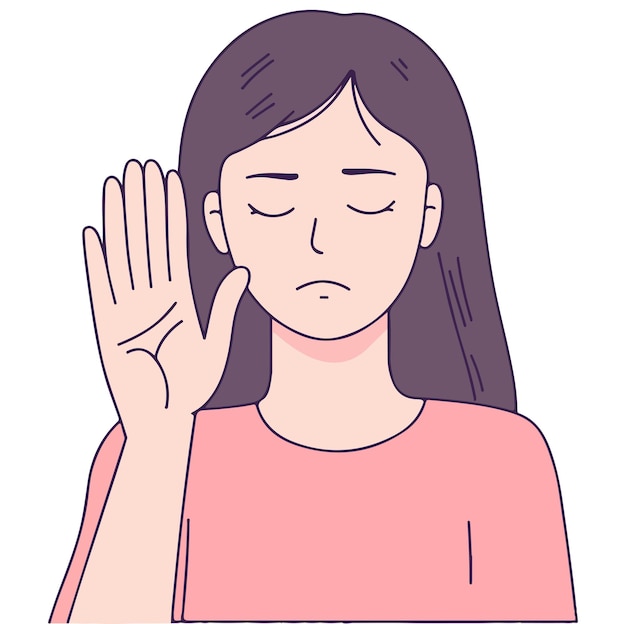 Vector upset girl covers face with hand due to stress flat illustration