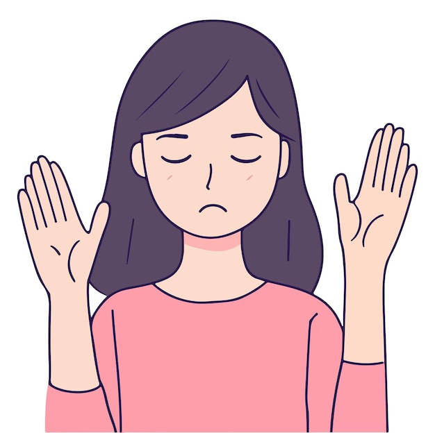 Upset girl covers face with hand due to stress Flat illustration