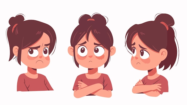 Vector upset girl expressing emotional pain