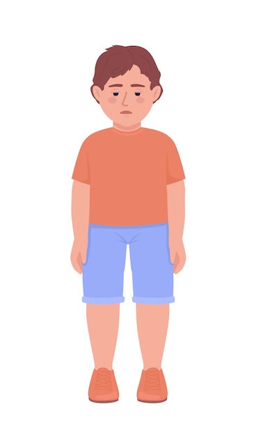 Upset little boy semi flat color vector character