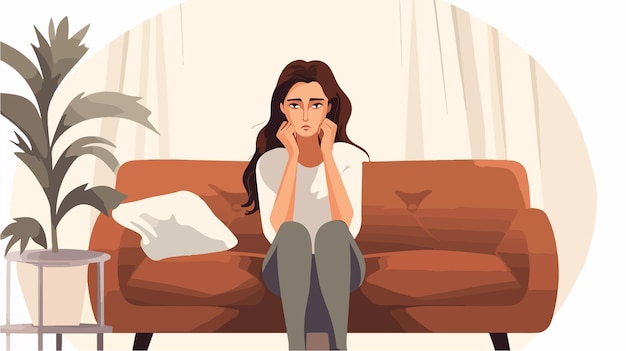 Vector upset woman sitting on sofa in a bad mood