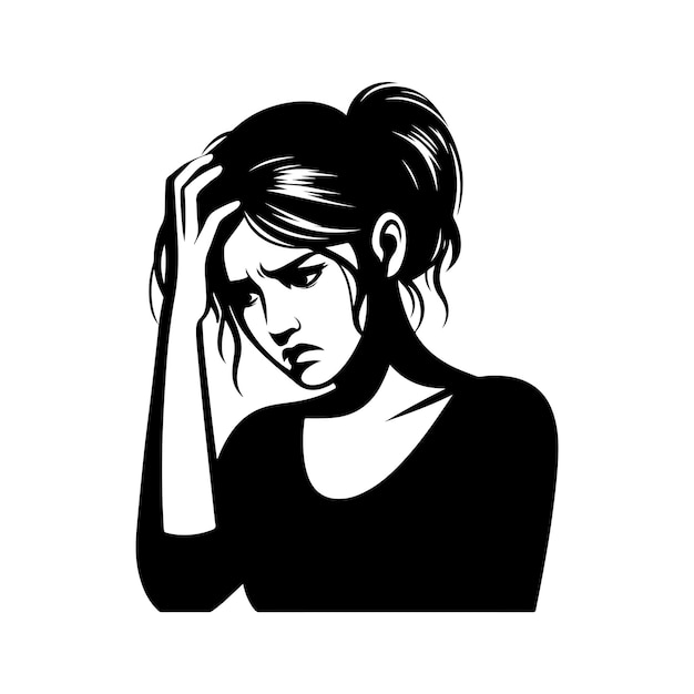 Vector upset woman vector silhouette crying suffering tired woman icon silhouette illustration