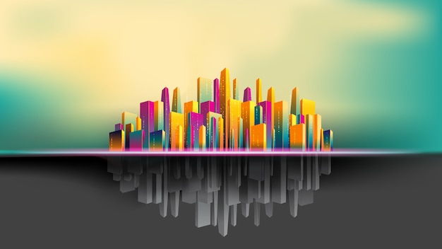 Vector upside down city, colorful and gray building beautiful background