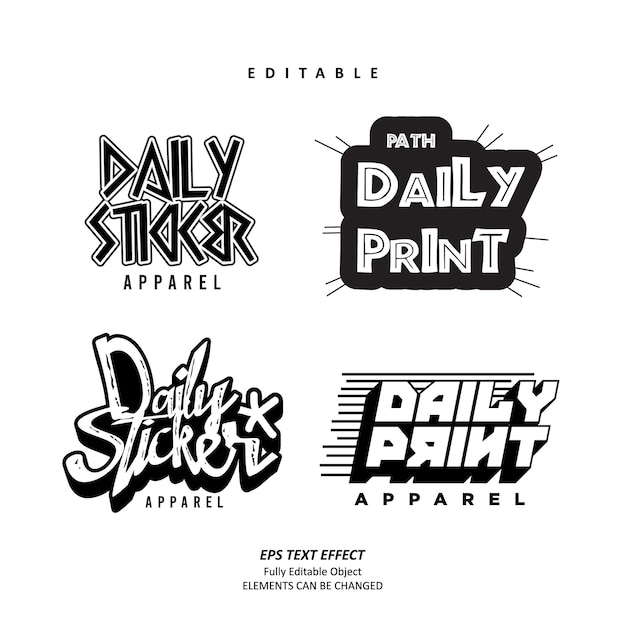 urban Black and white denim Apparel Sticker path logo print editable text effect premium vector