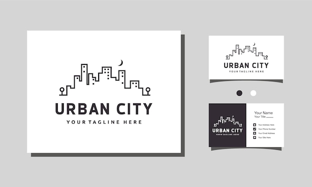 Urban city line art minimalist building logo design illustration isolated on white background