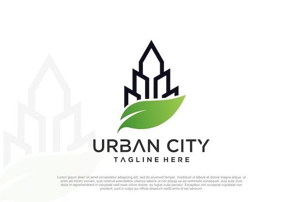 Vector urban city logo design with green city unique concept premium vector