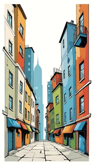 Vector urban city street with buildings in the background cartoon drawing artwork vector