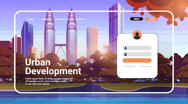 Urban development website landing page template cityscape background horizontal copy space