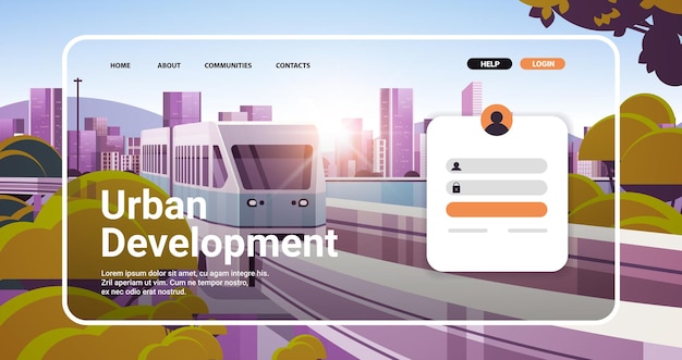 Urban development website landing page template cityscape background horizontal copy space