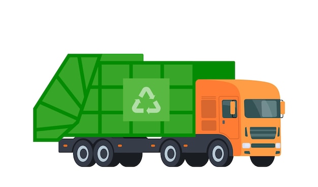 Urban garbage truck Trash sorting recycling Vector illustration