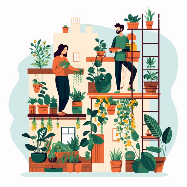 Vector urban gardening collection people living in city