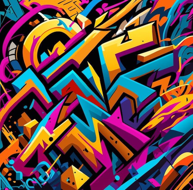 Urban Graffiti Wall Texture with Colorful Street Art Elements