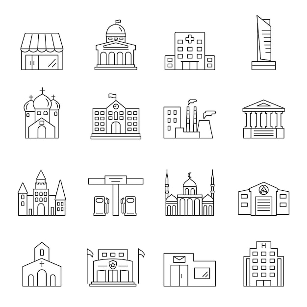 Urban infrastructure flat icons set