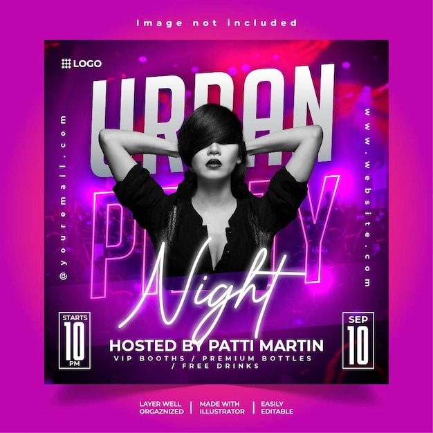 Urban party Night club dj party flyer social media post banner template