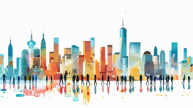 Vector urban rhythm vibrant cityscape in mixed media vector art