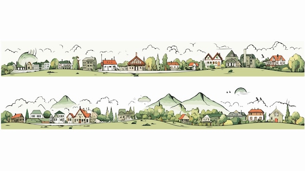 Vector urban and rural landscape banners collection