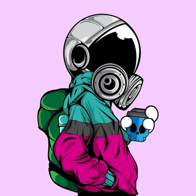 THE URBAN STYLE ASTRONAUT WITH COFFEE CUP