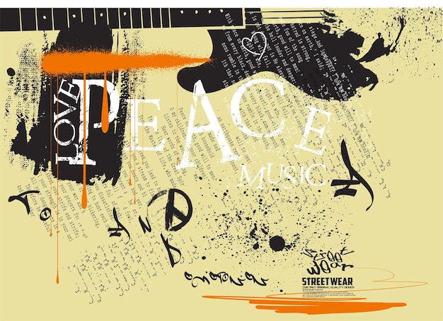 Urban typography hipster street art graffiti slogan vector peace grunge background grunge graffiti