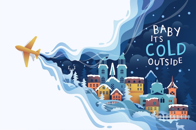 Urban winter landscape vector illustration